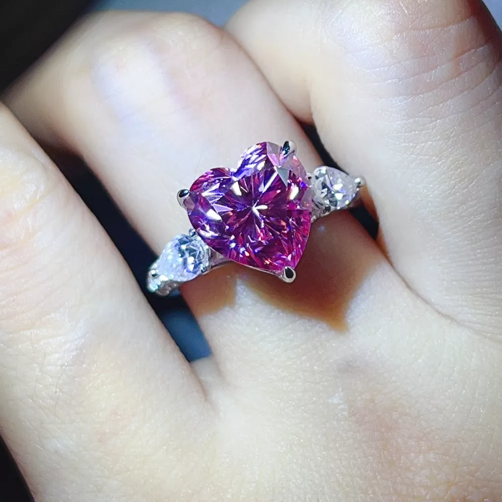 6 Carat 925 Sterling Silver Moissanite Heart Ring, image 5