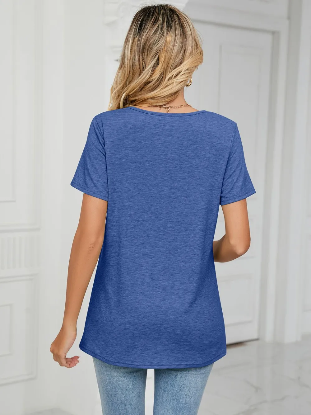 Ruched V-Neck Short Sleeve T-Shirt, image 19