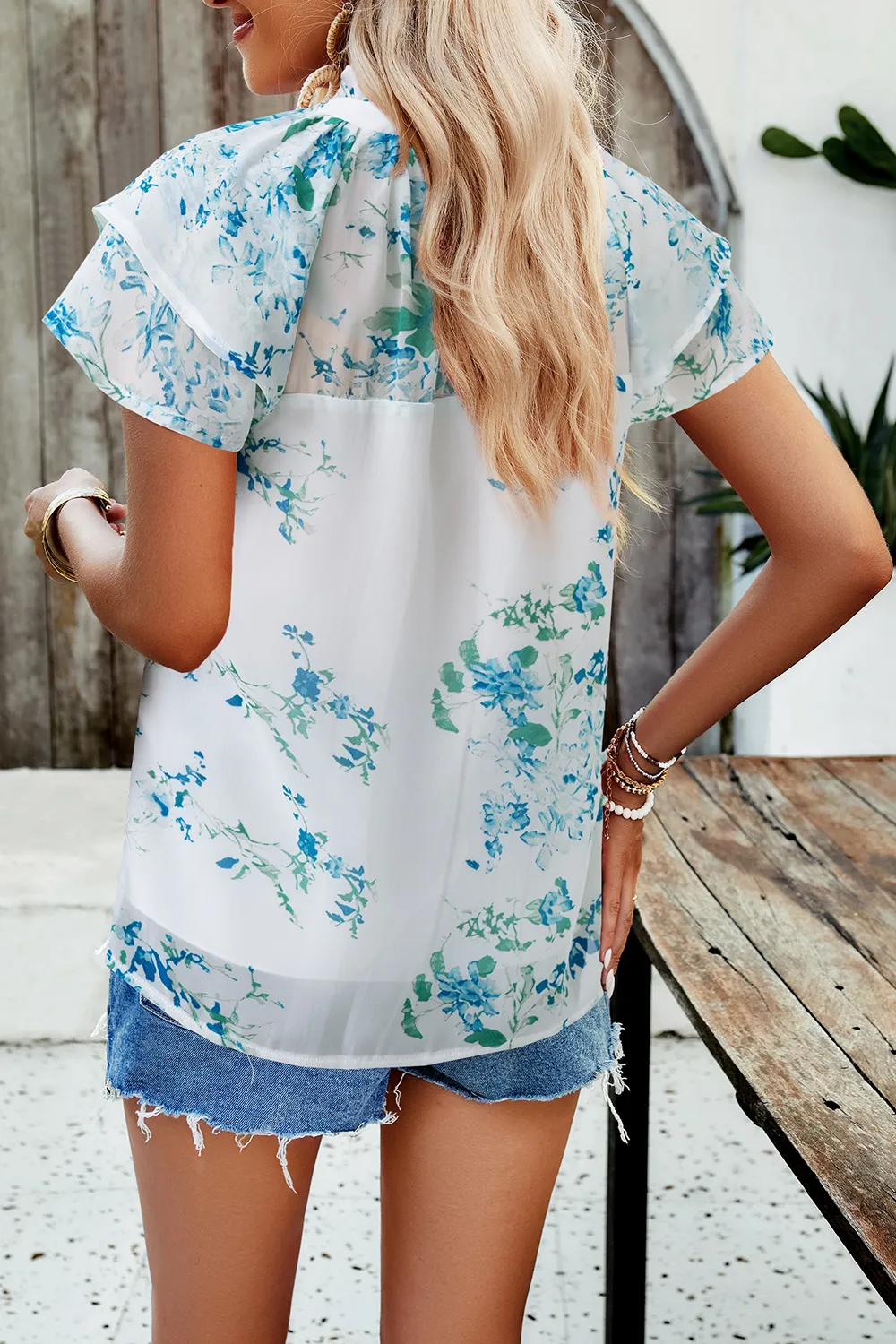 Printed Ruffled Mock Neck Blouse, image 23