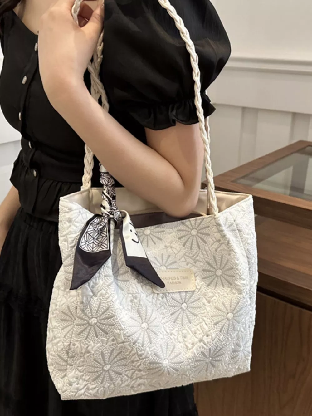 Braided Handle Tote Bag, image 8