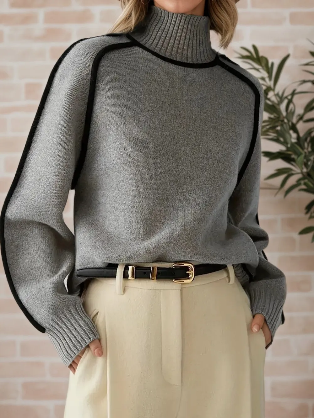 Contrast Trim Turtleneck Sweater, image 10