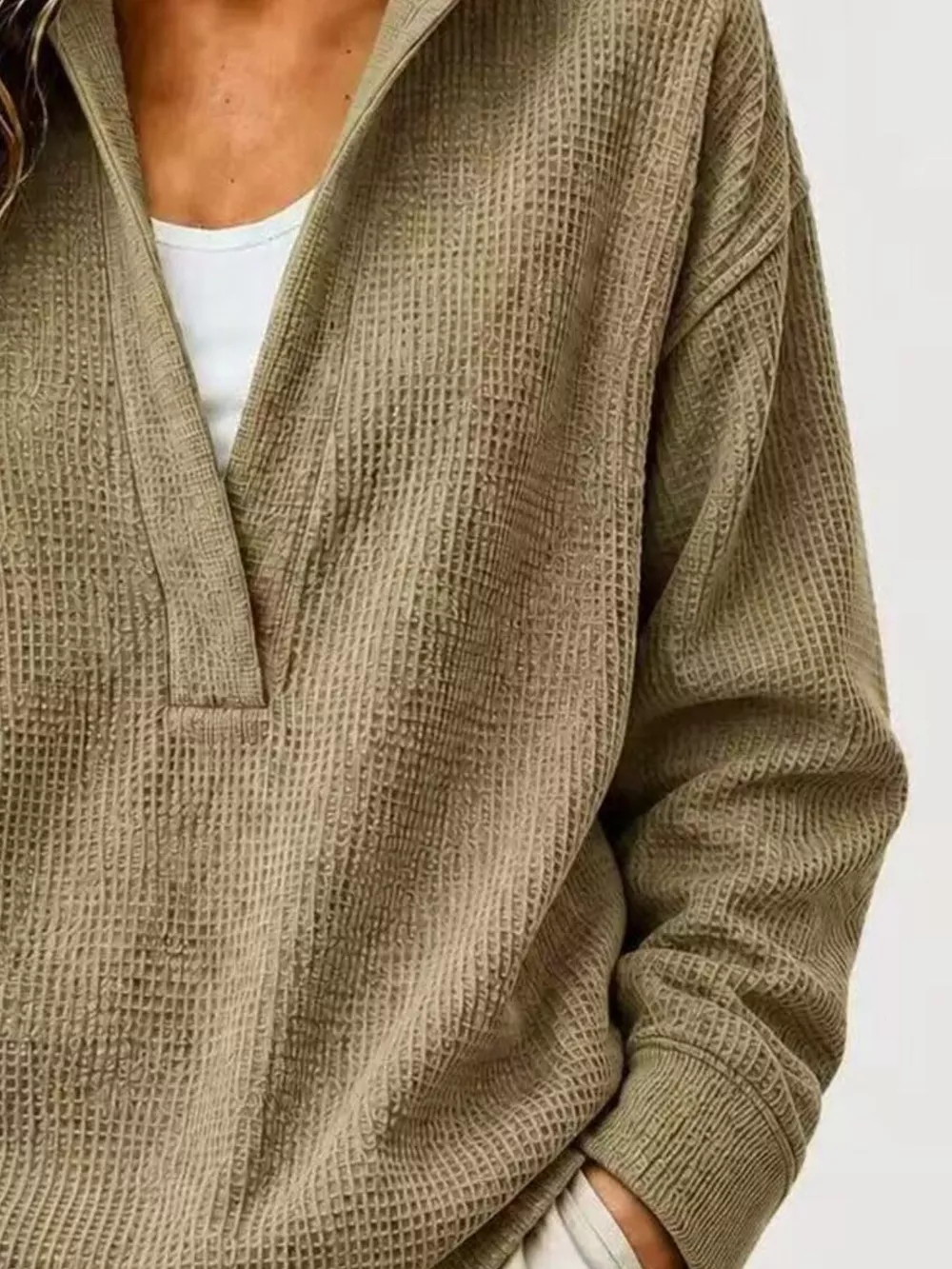 Full Size Waffle Knit Dropped Shoulder Sweatshirt Plus Size, image 13