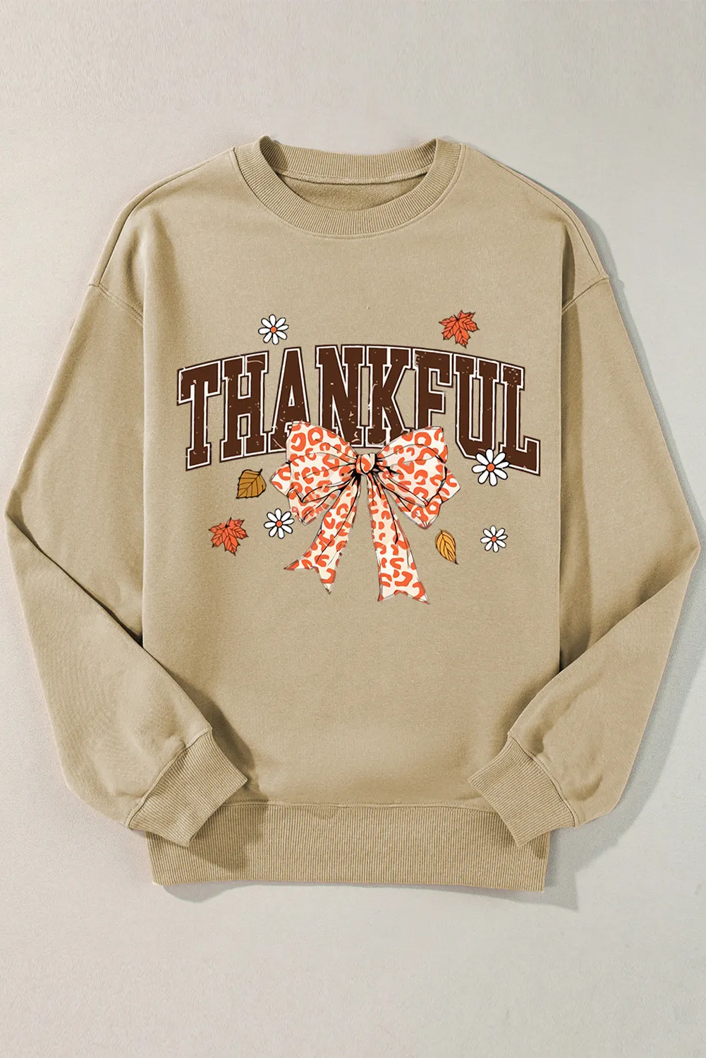 THANKFUL Bow Round Neck Long Sleeve Sweatshirt, image 4