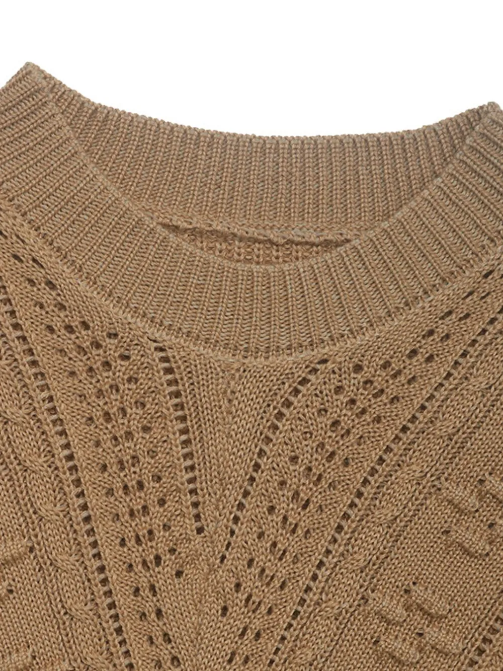 Openwork Round Neck Long Sleeve Sweater, image 8