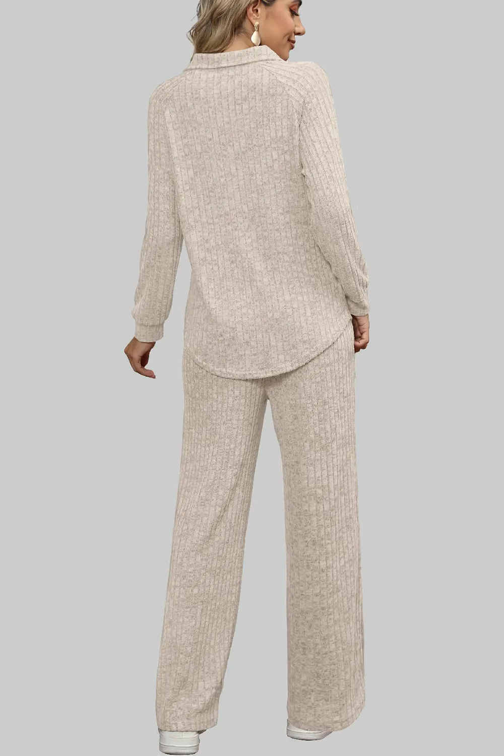 Ribbed Long Sleeve Top and Pocketed Pants Set, image 12
