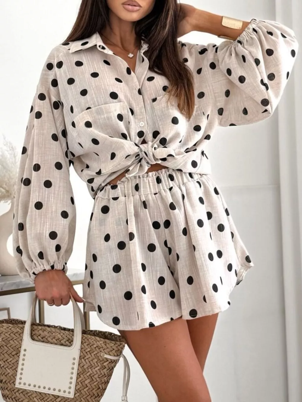 Long Sleeve Shirt and High-Waisted Shorts Set, image 15