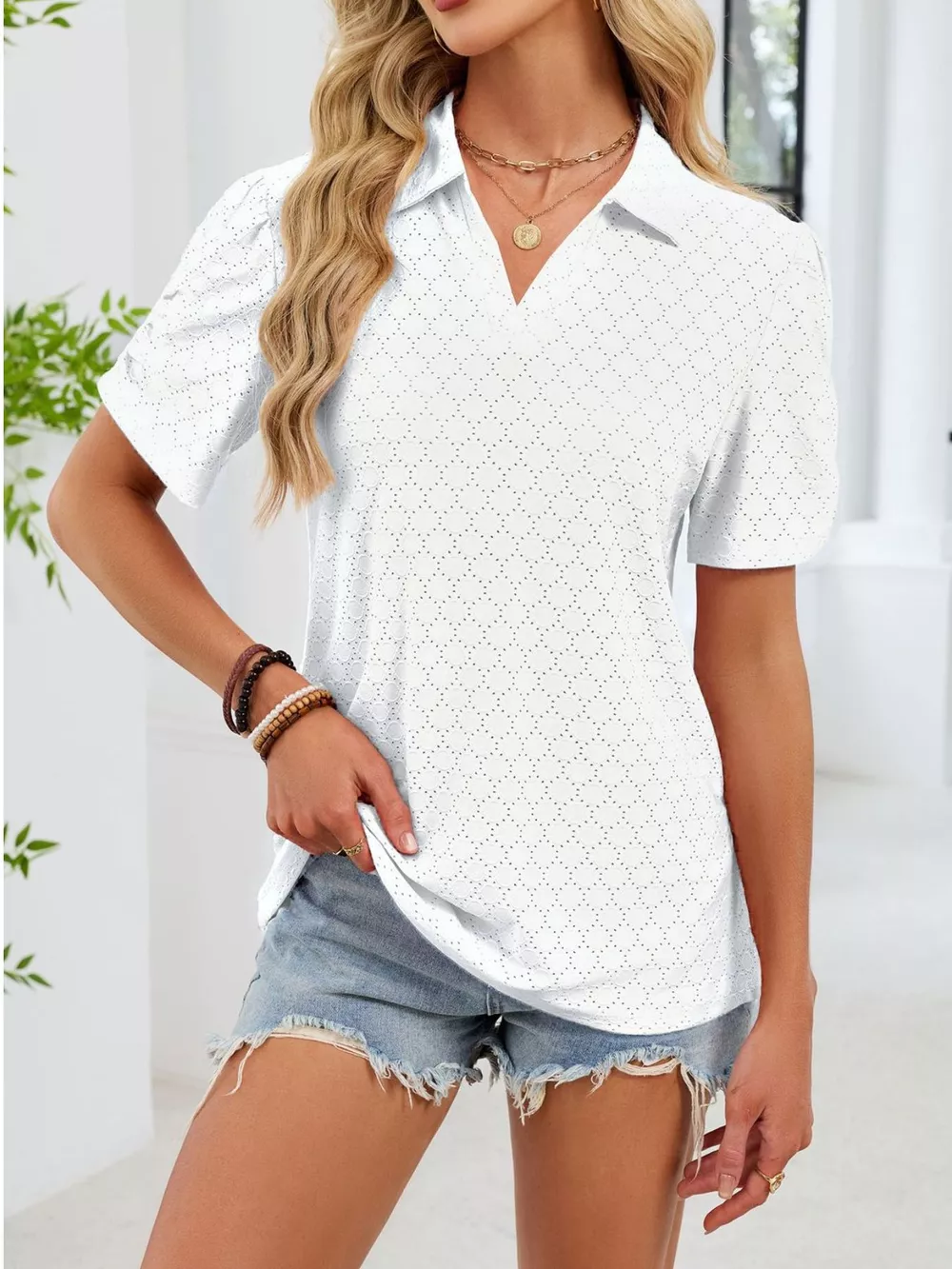 Eyelet Short Sleeve Blouse, image 19