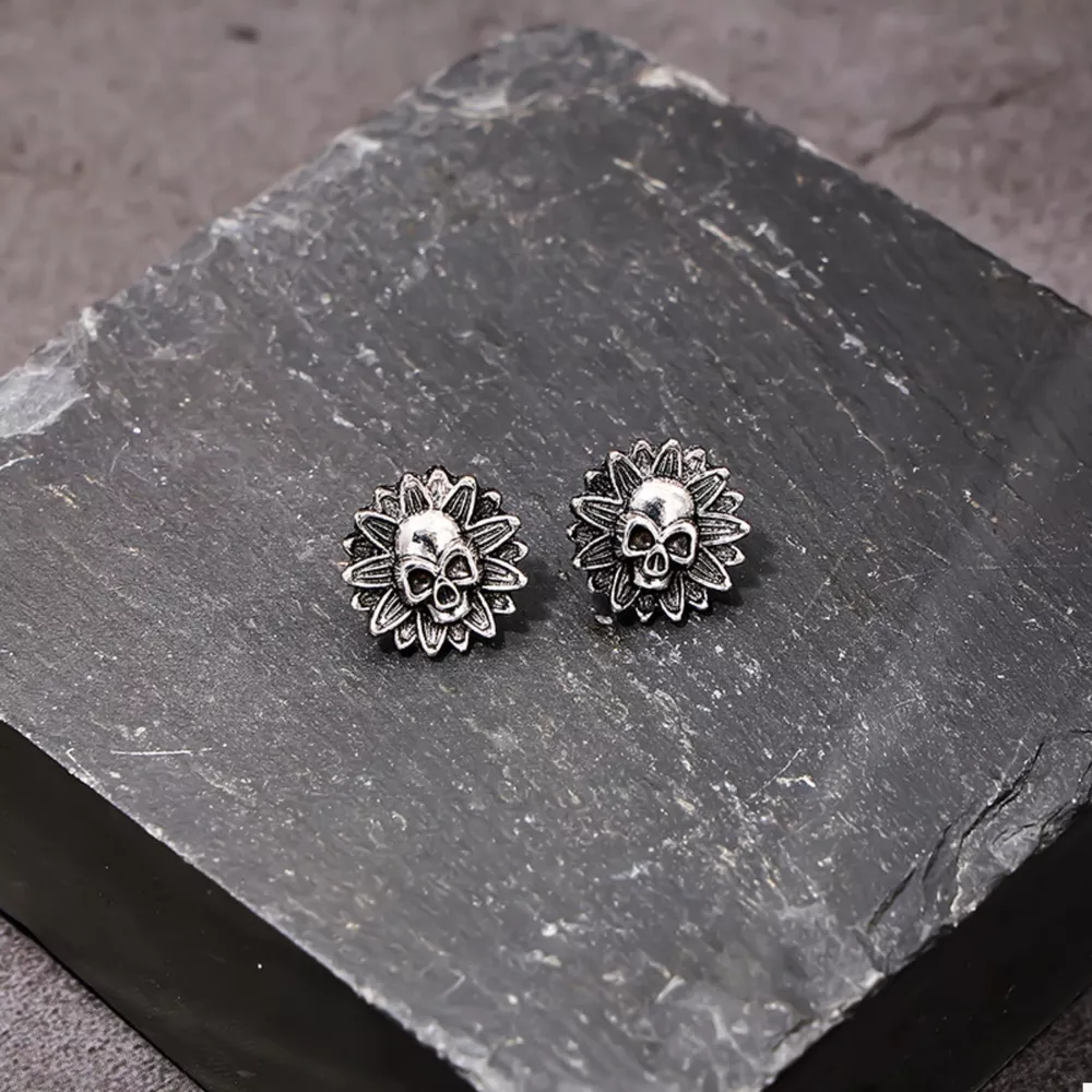 Halloween Skull Sunflower Stud Earrings, image 2