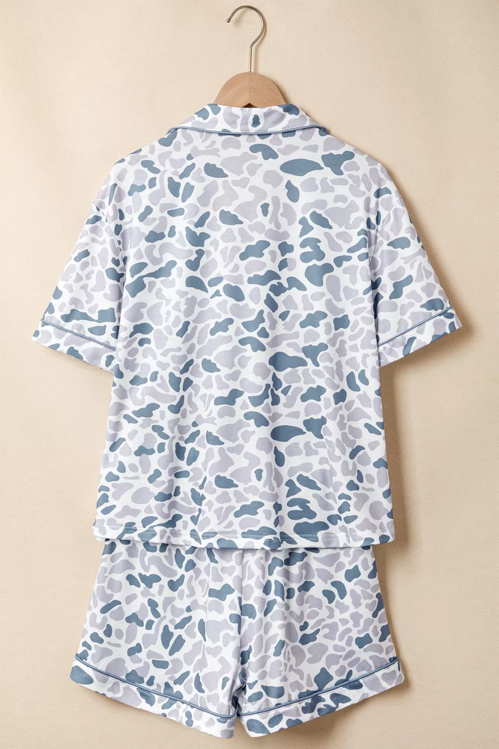 Camouflage Print Lapel Shirt Drawstring 2pcs Short Pajama Set, image 4