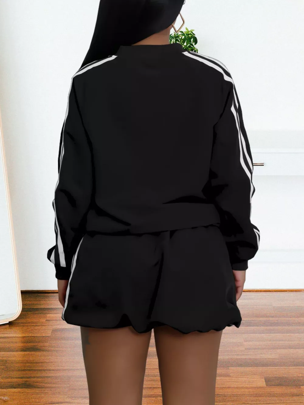 Striped Zip Up Outerwear and Shorts Set, image 2