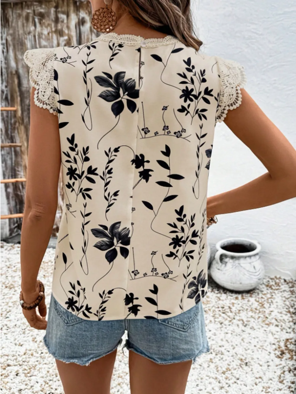 Lace Detail Printed Cap Sleeve Blouse, image 23