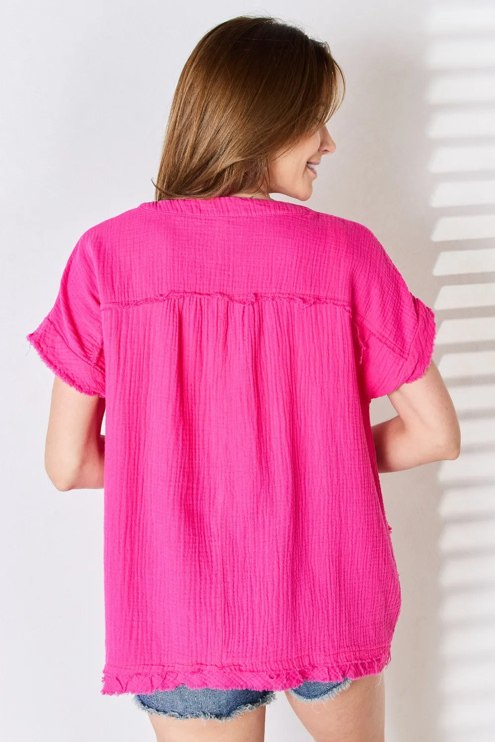 Full Size Raw Hem Short Sleeve Top, image 2