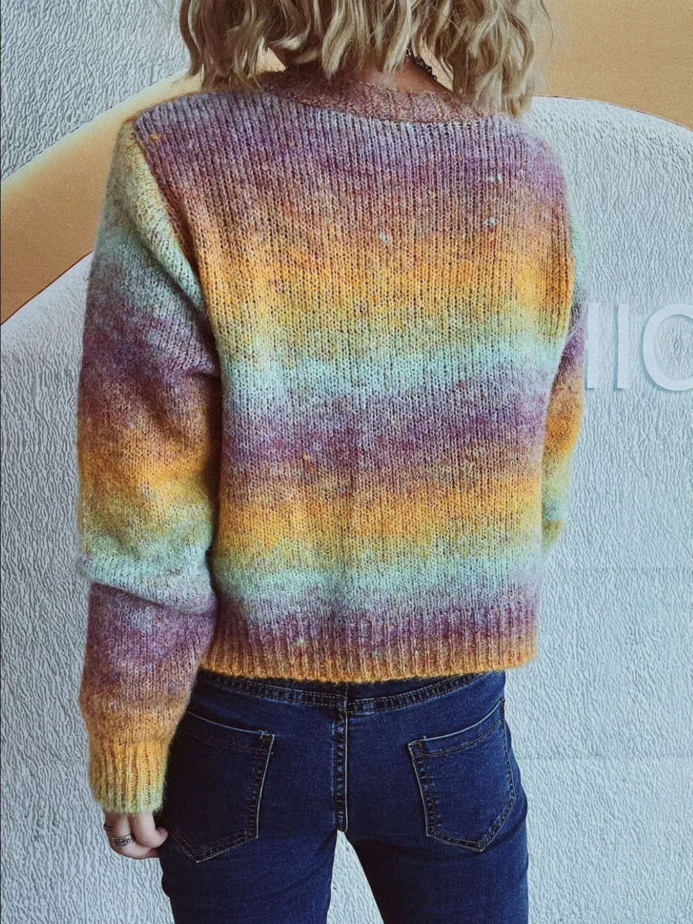 Gradient Heart Shape Button V-Neck Cardigan, image 12