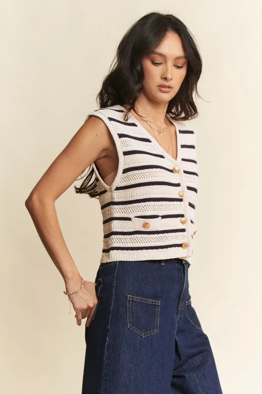 Sleeveless Cropped Striped Sweater Knit Vest Top, image 4