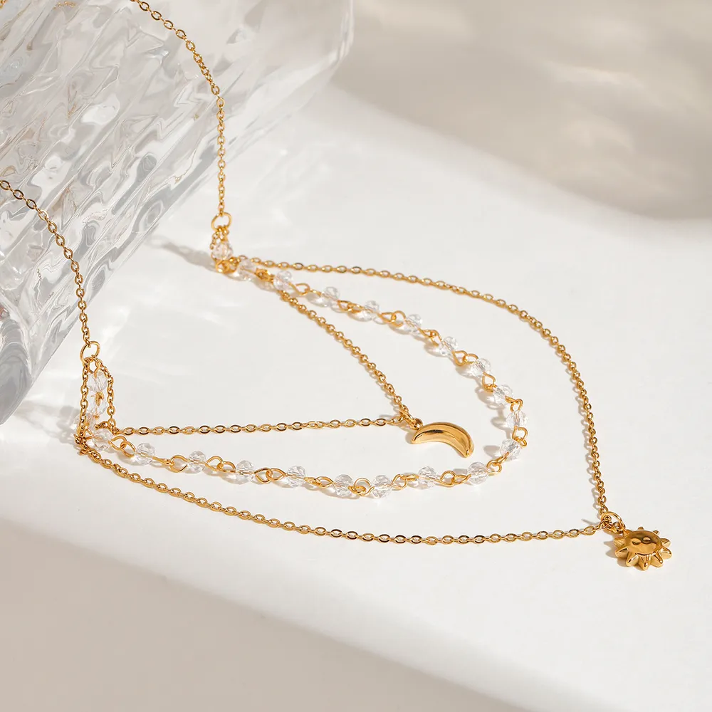 18K Gold-Plated Layered Moon Sun Pendant Necklace, image 5