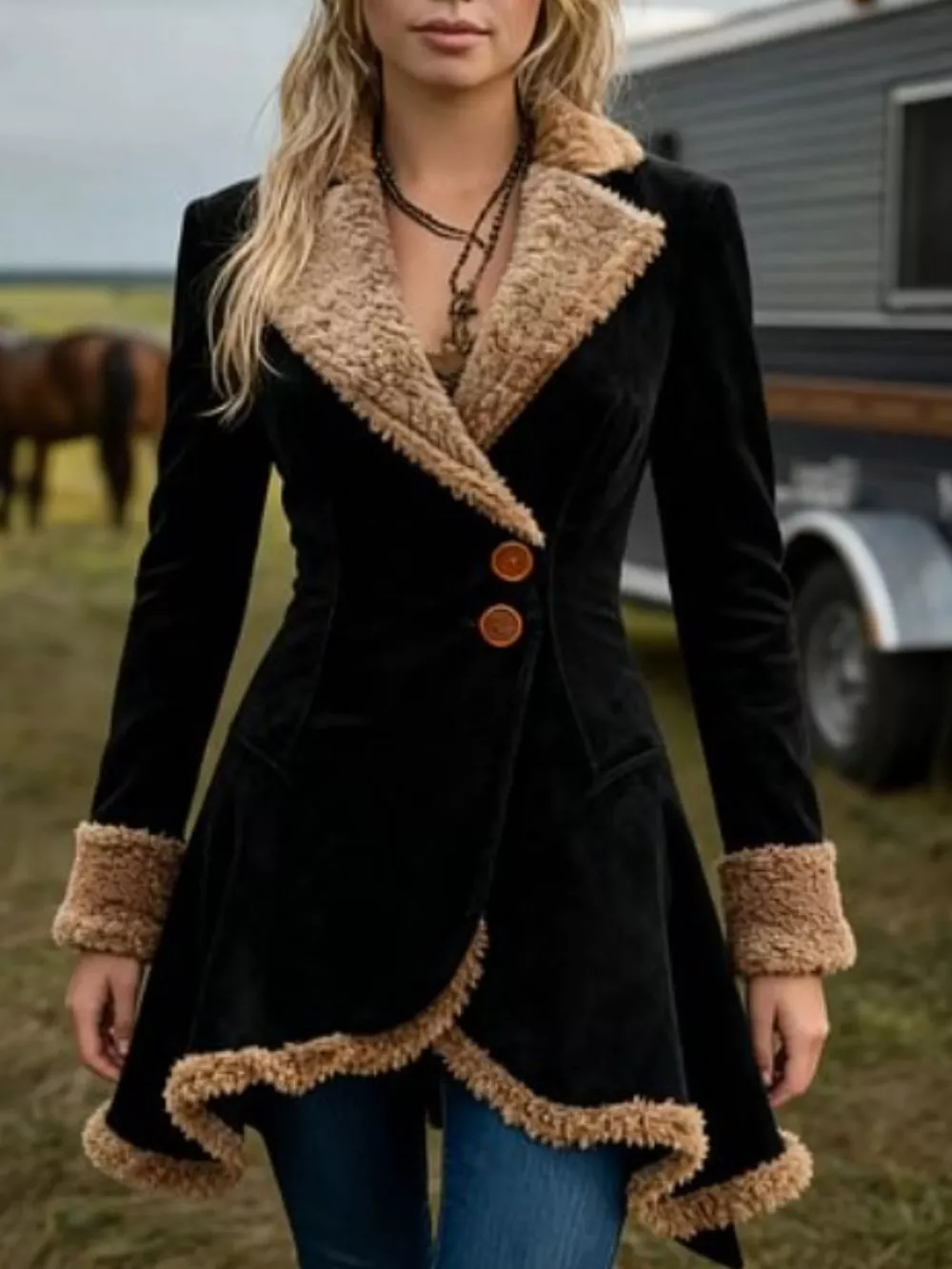 Vintage Suede Sherpa Trimmed Winter Coat, image 2