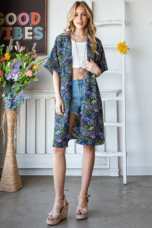 Full Size Half Sleeve Floral Open Cardigan Plus Size, image 12