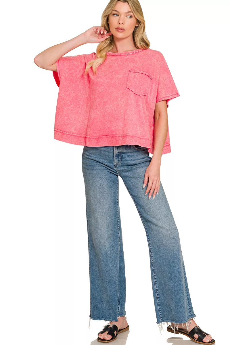 Acid Washed Round Neck Short Sleeve Oversized T-Shirt, image 3