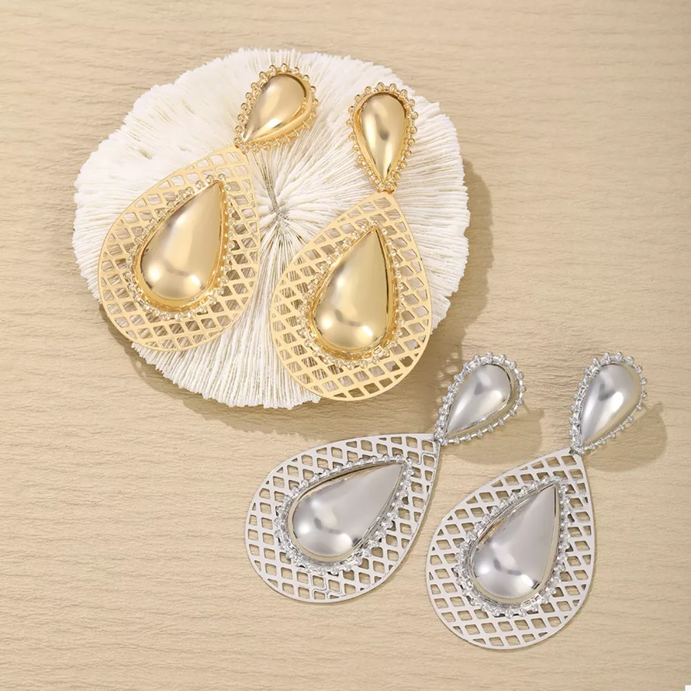 Hollowed-Out Teardrop Statement Earrings, image 2