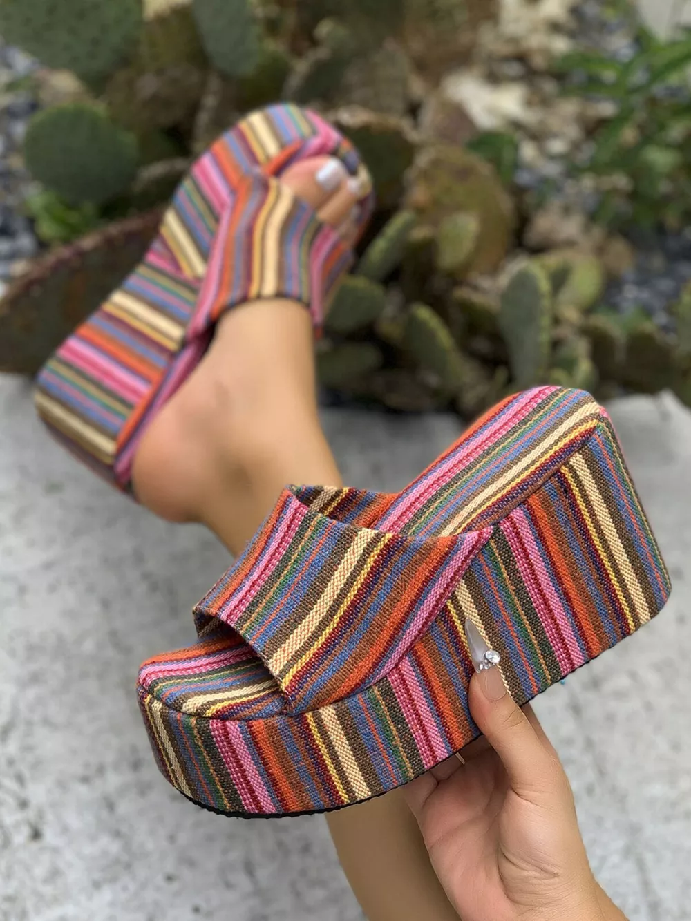 Striped Platform Wedge Sandals, image 4