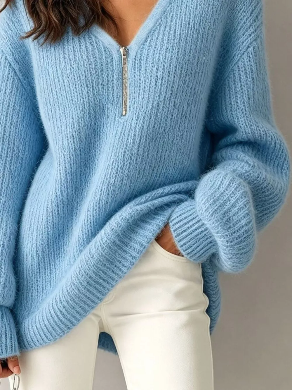 Quarter Zip Dropped Shoulder Sweater, image 12