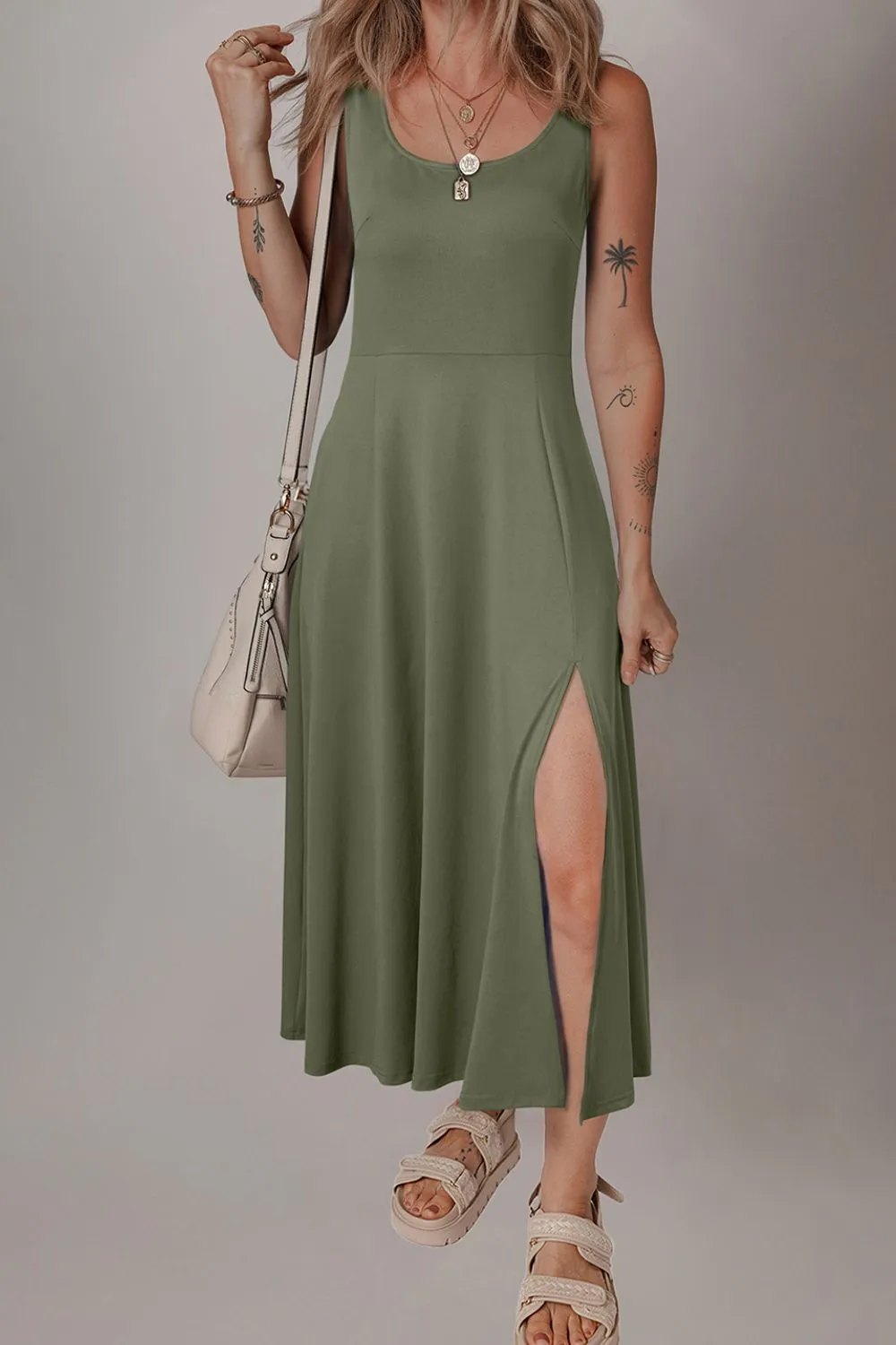 Side Slit Scoop Neck Wide Strap Dress, image 15