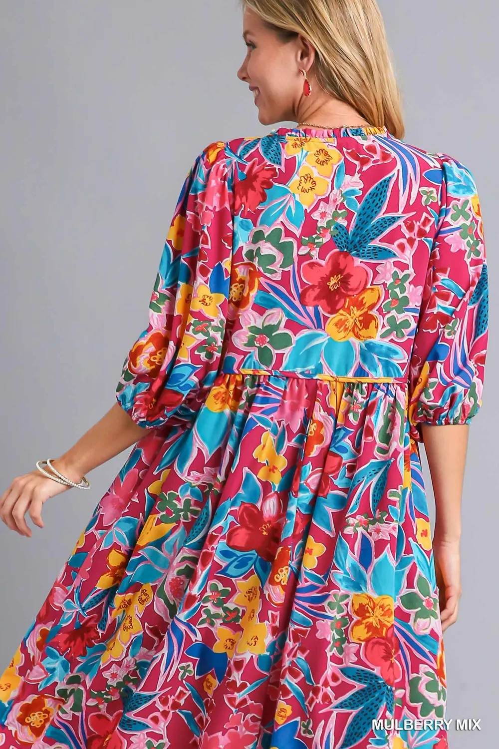 Full Size Floral Print Tie Neck Midi Dress with Pockets Plus Size, image 6