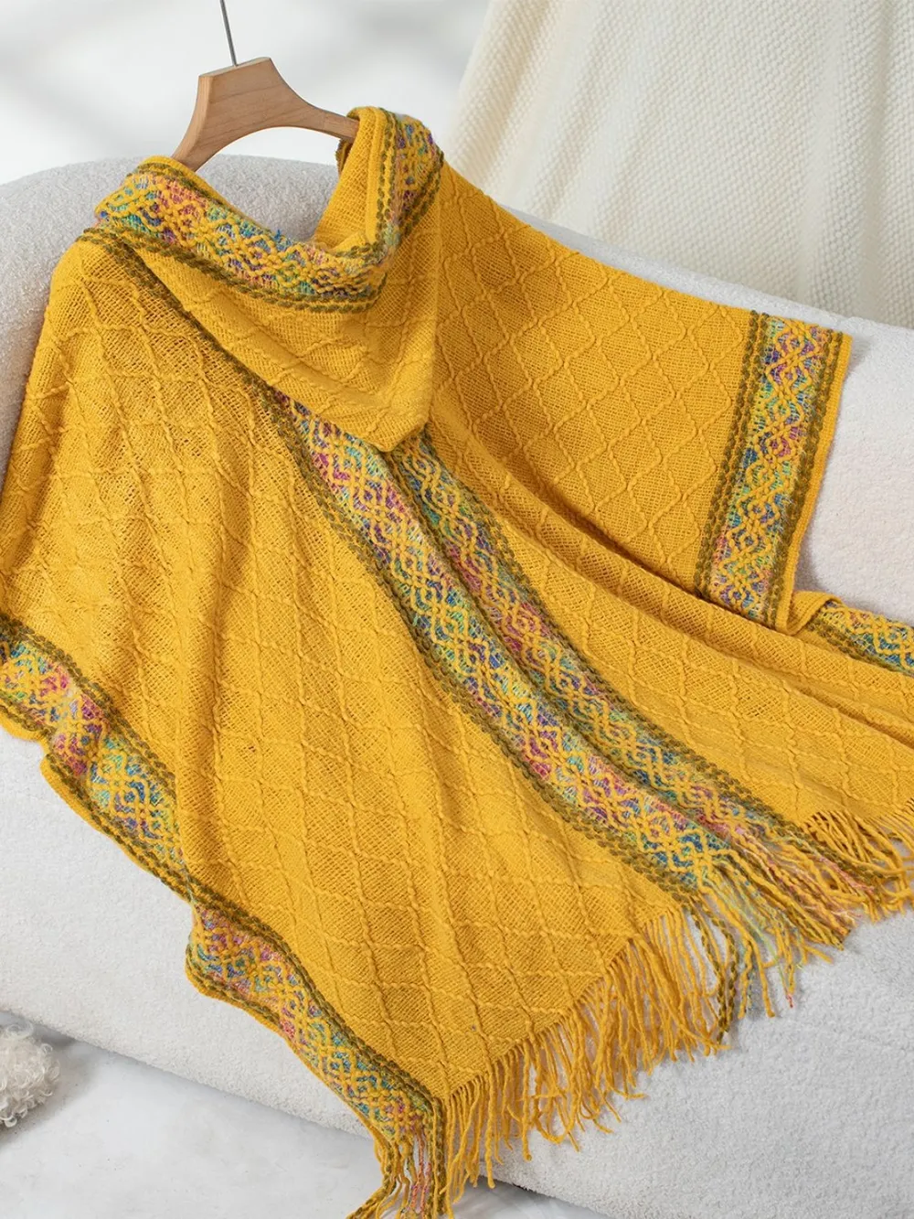 Fringe Half Sleeve Hooded Poncho, image 10