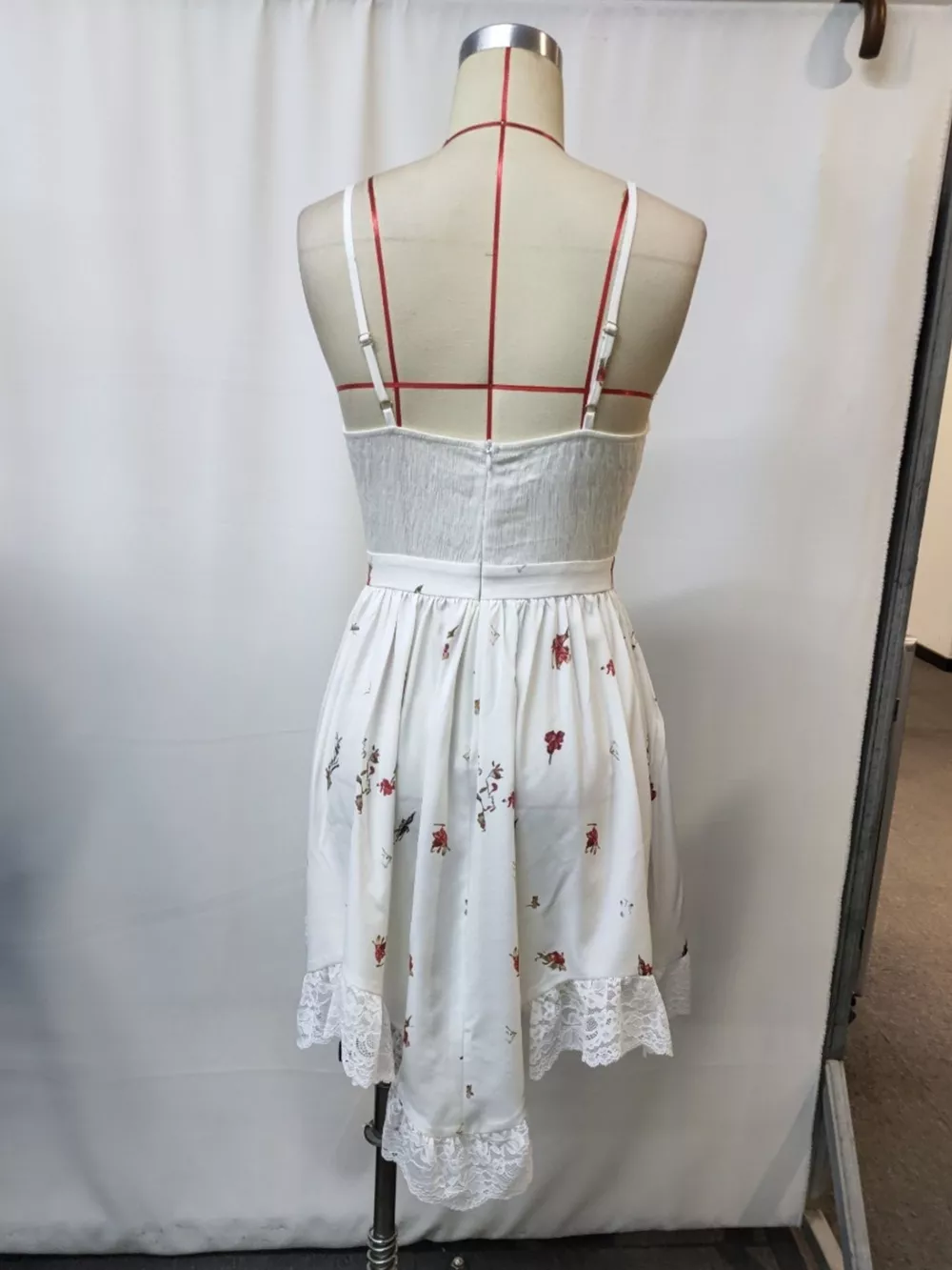 Floral Print Lace Trimmed Asymmetrical Hem Cami Dress, image 5