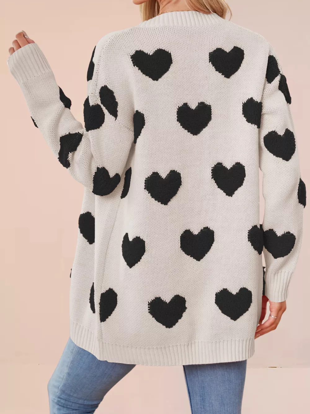 Heart Pattern Knit Button-Up Cardigan, image 19