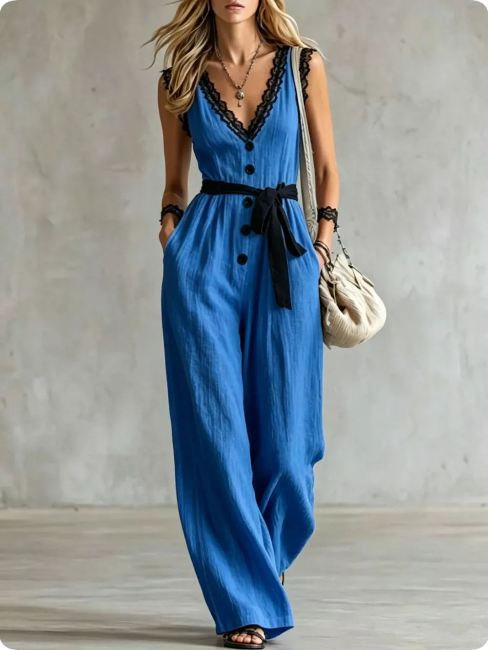 Lace Detail V-Neck Sleeveless Jumpsuit, image 7