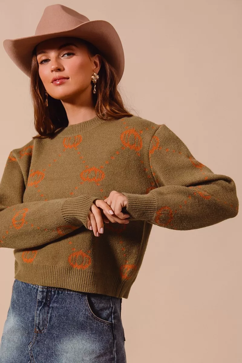 Pumpkin Rhombus Halloween Thanksgiving Sweater, image 2