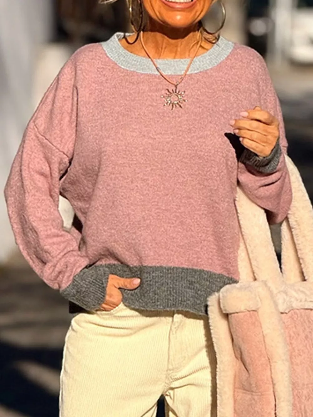 Contrast Trim Crew Neck Sweater, image 15