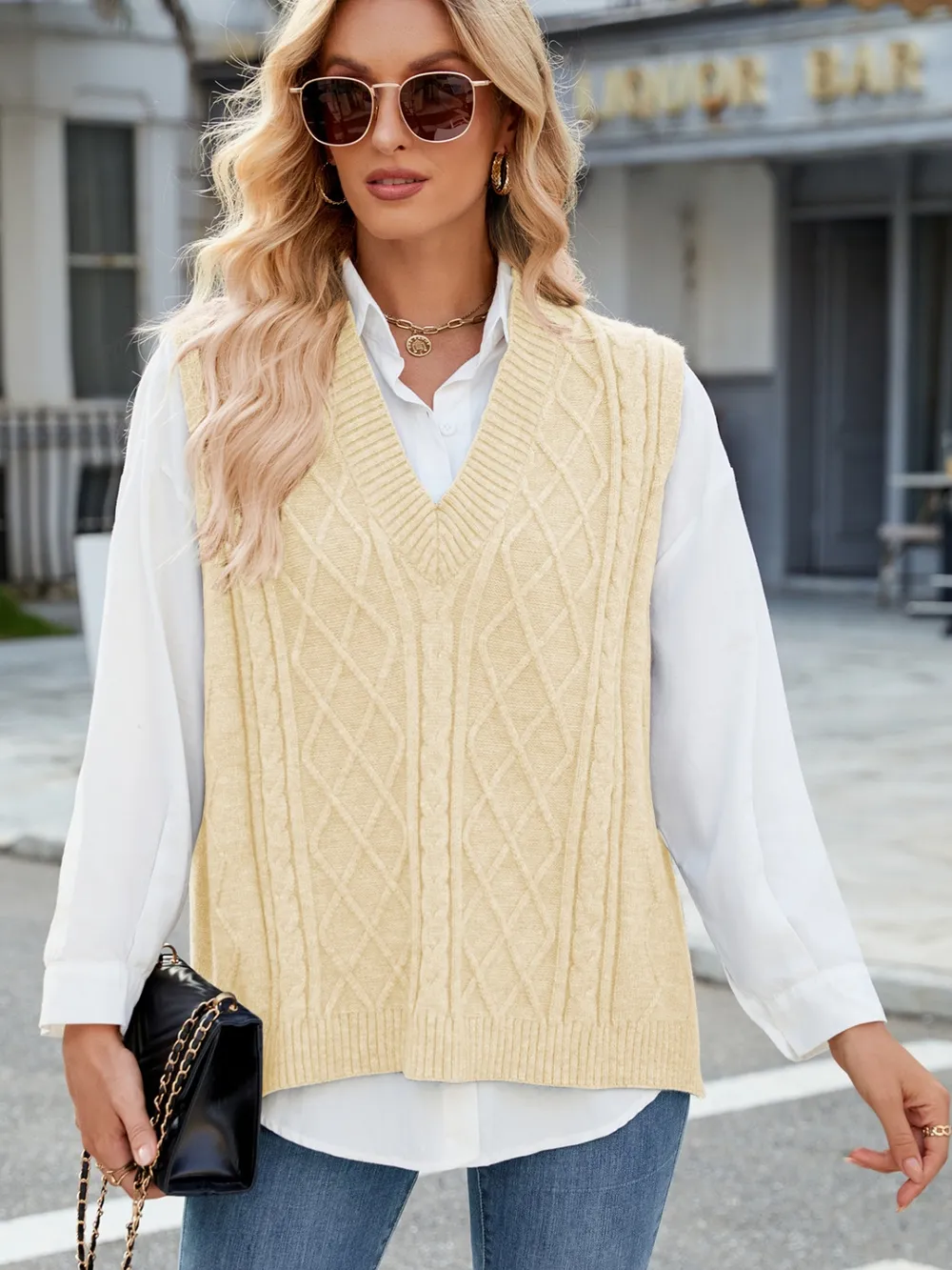 Cable Knit V-Neck Sweater Vest, image 18