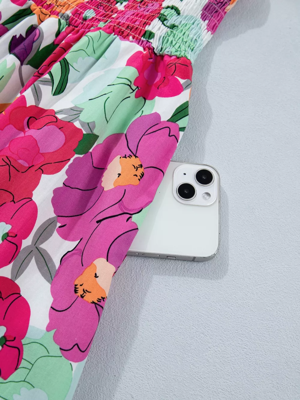 Vibrant Floral Print V Neck Zip Up Puffy Half Sleeve Dress, image 11