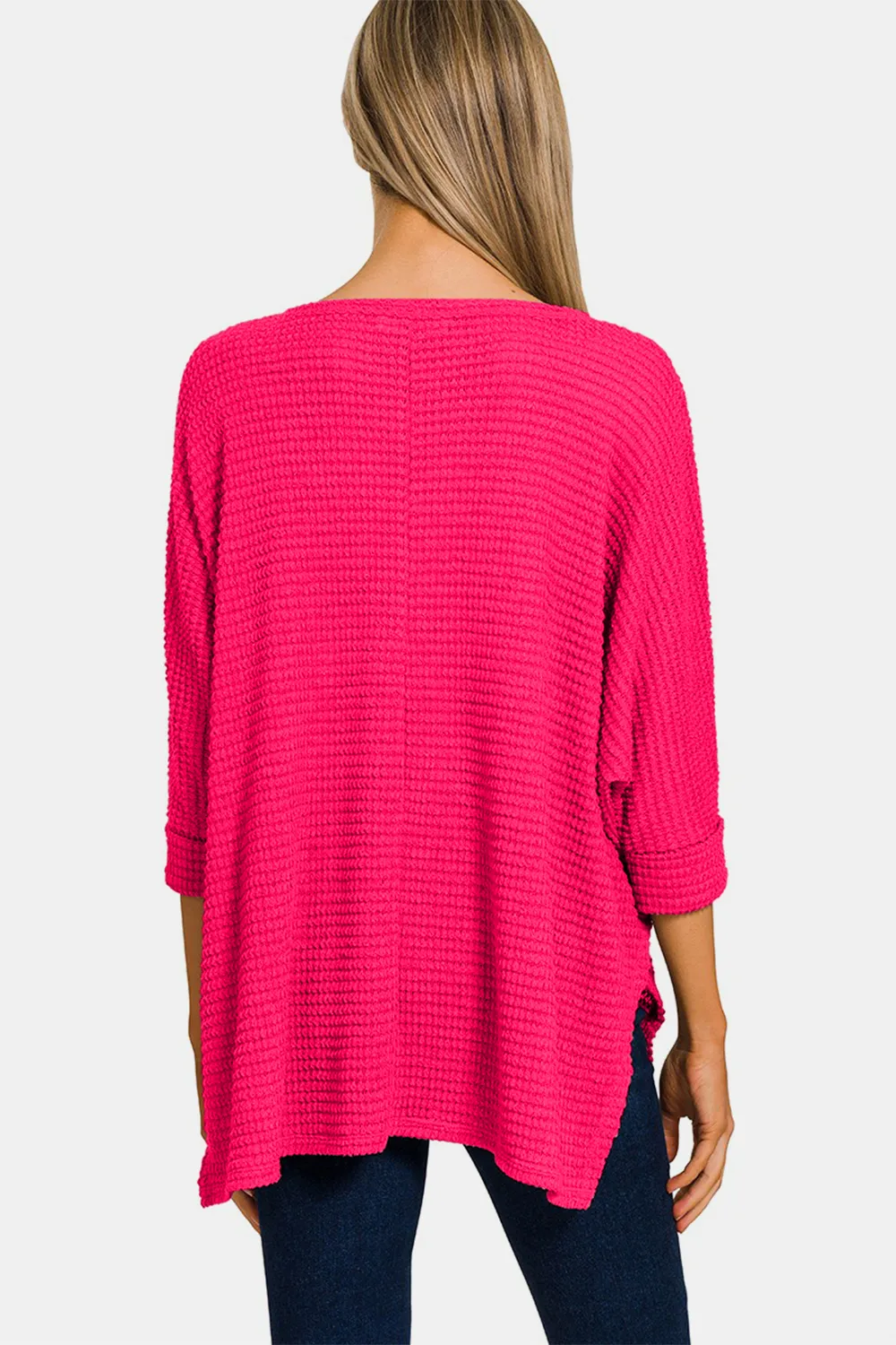 V-Neck High-Low Jacquard Knit Top, image 2
