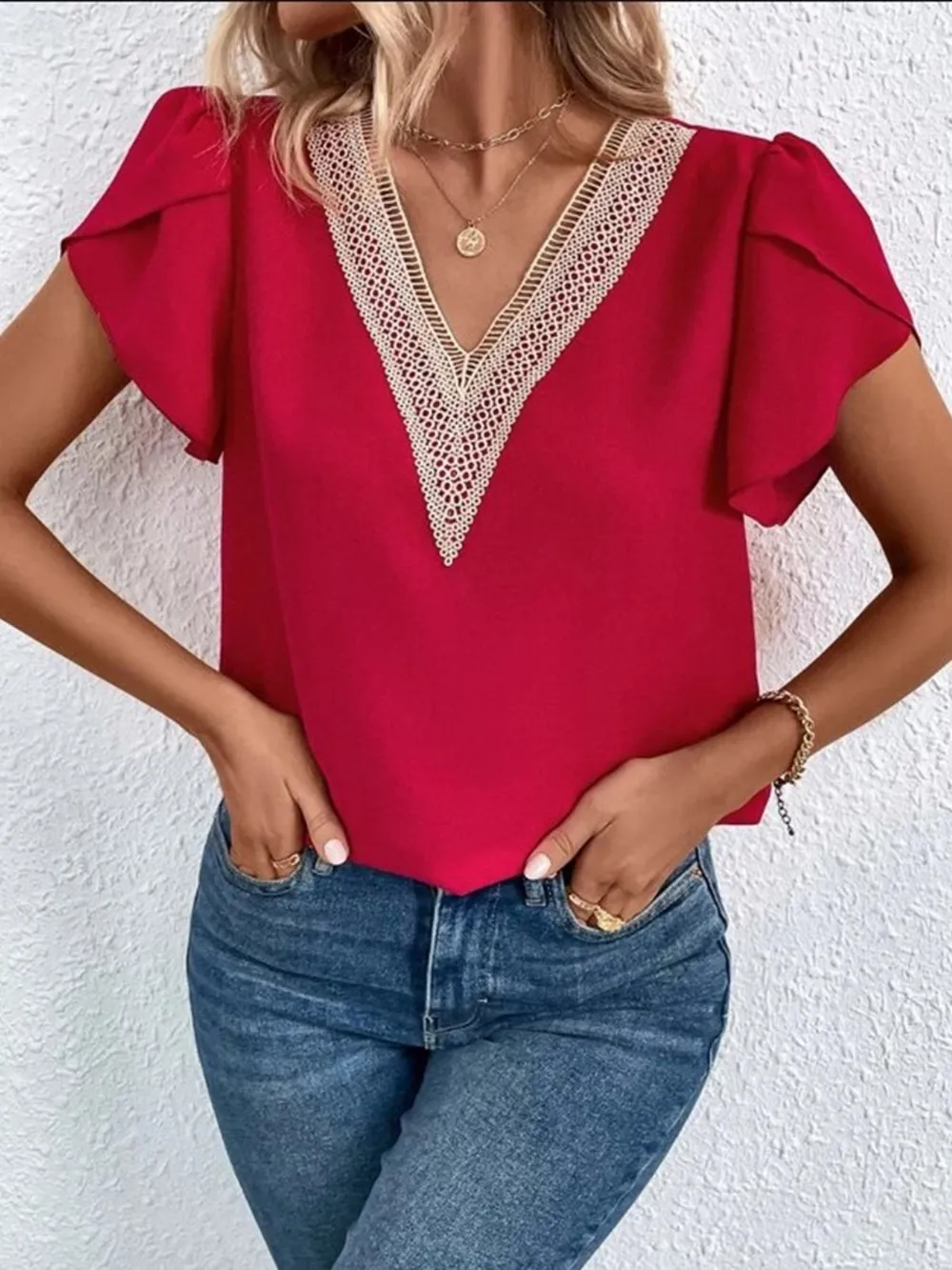 V-Neck Petal Sleeve Blouse, image 9