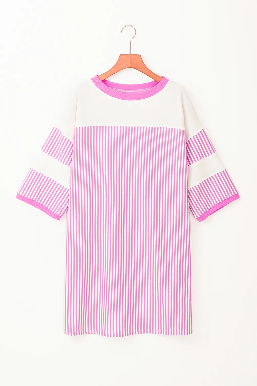 Striped Round Neck Three-Quarter Sleeve Mini Dress, image 9