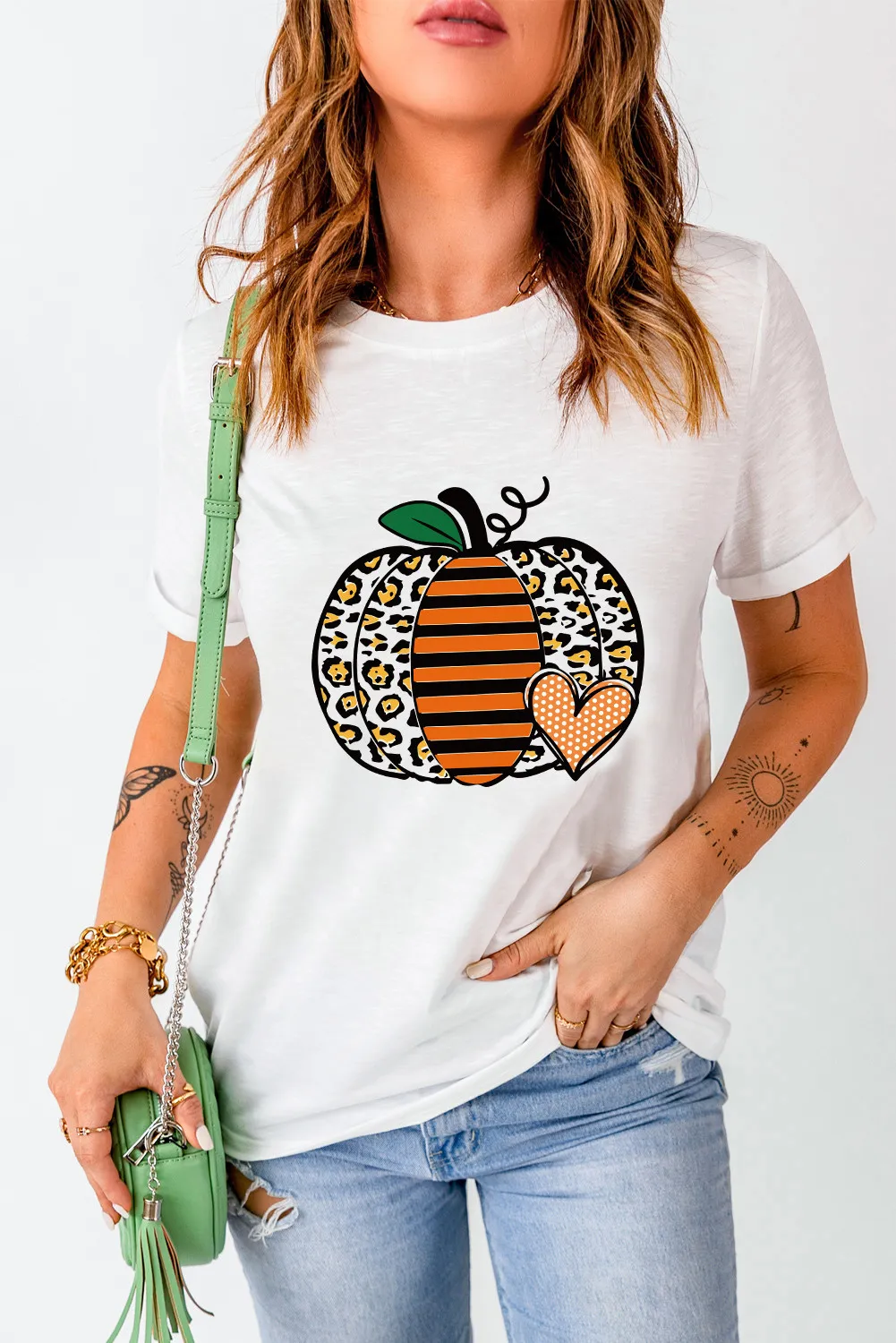 Pumpkin Graphic Round Neck Short Sleeve T-Shirt, image 5