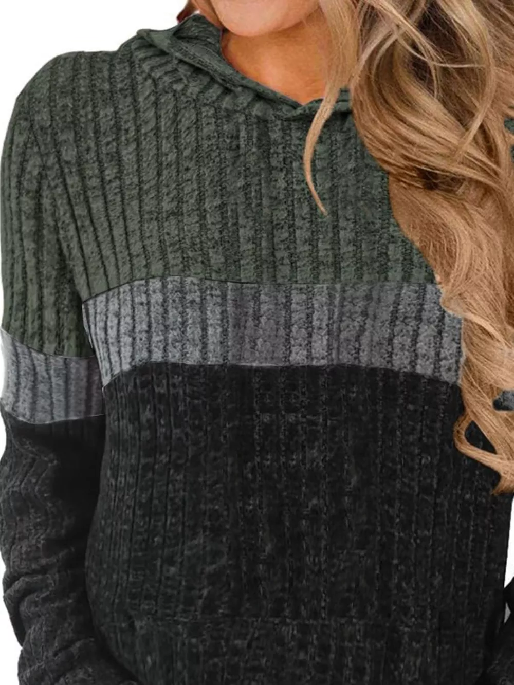 Full Size Color Block Ribbed Knit Hoodie Plus Size, image 14