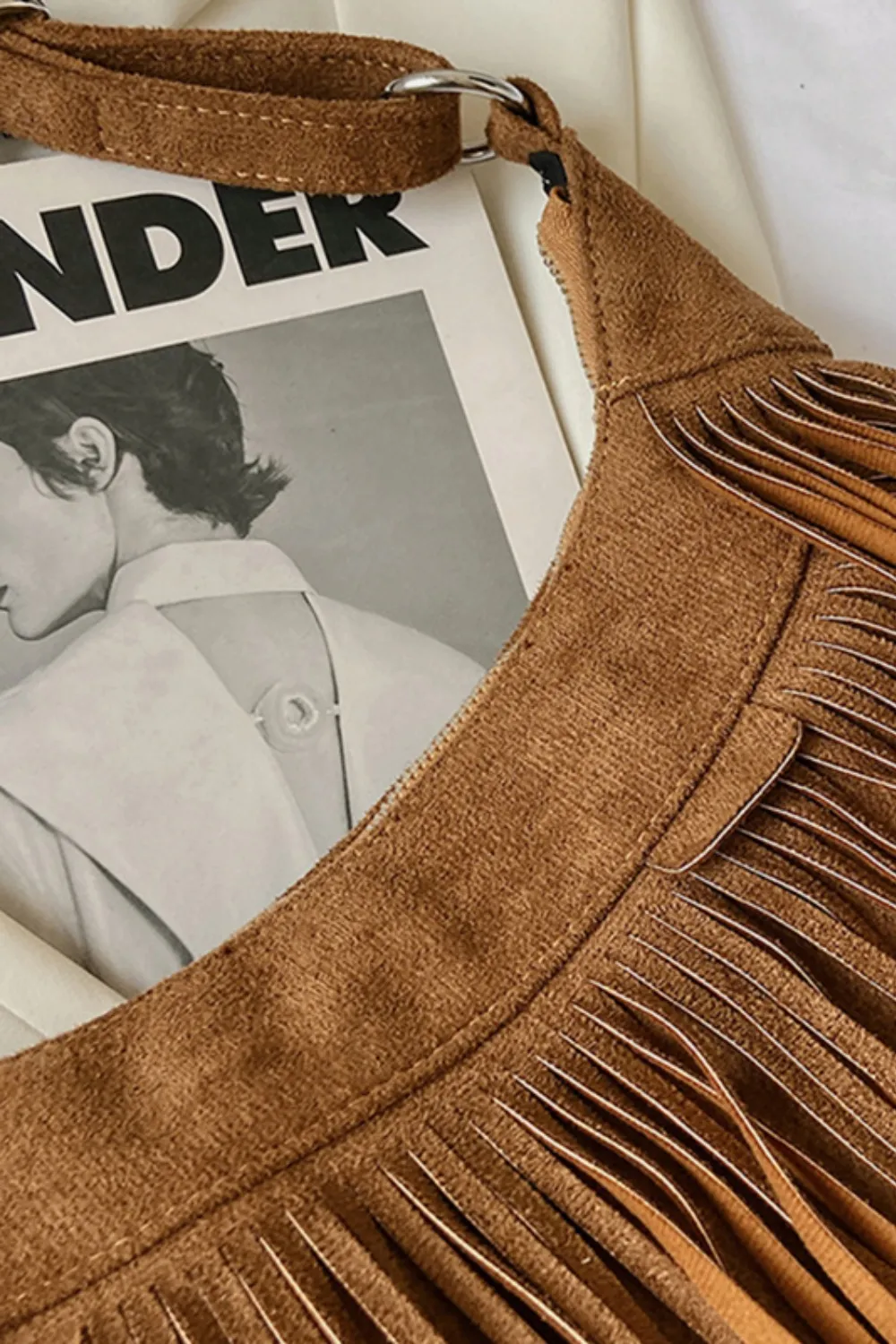Suede Fringe Adjustable Strap Shoulder Bag, image 14