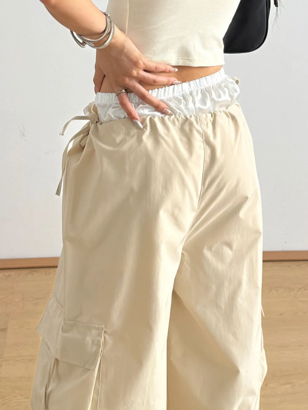 Bow Elastic Waist Cargo Pants, image 5