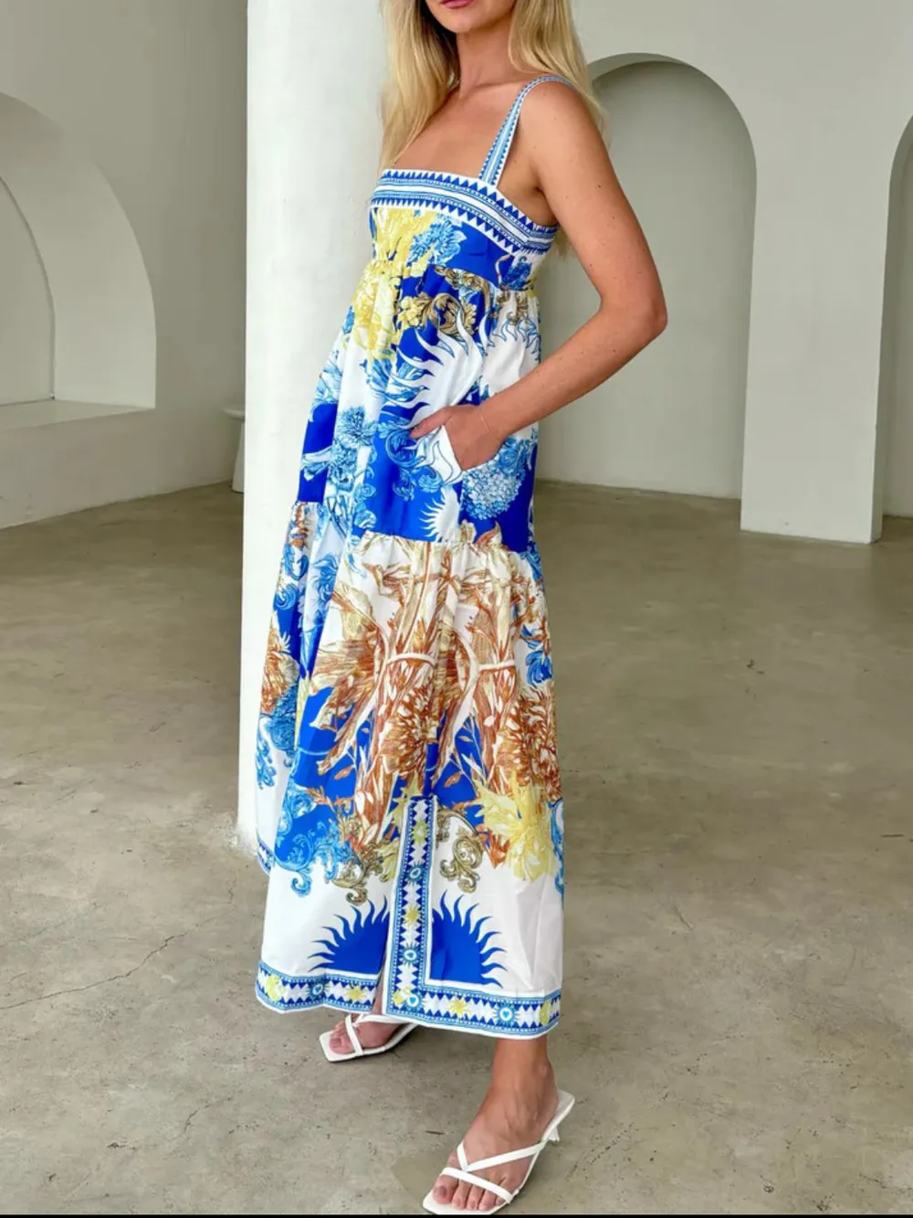 Pocketed Printed Sleeveless Cami Dress, image 13