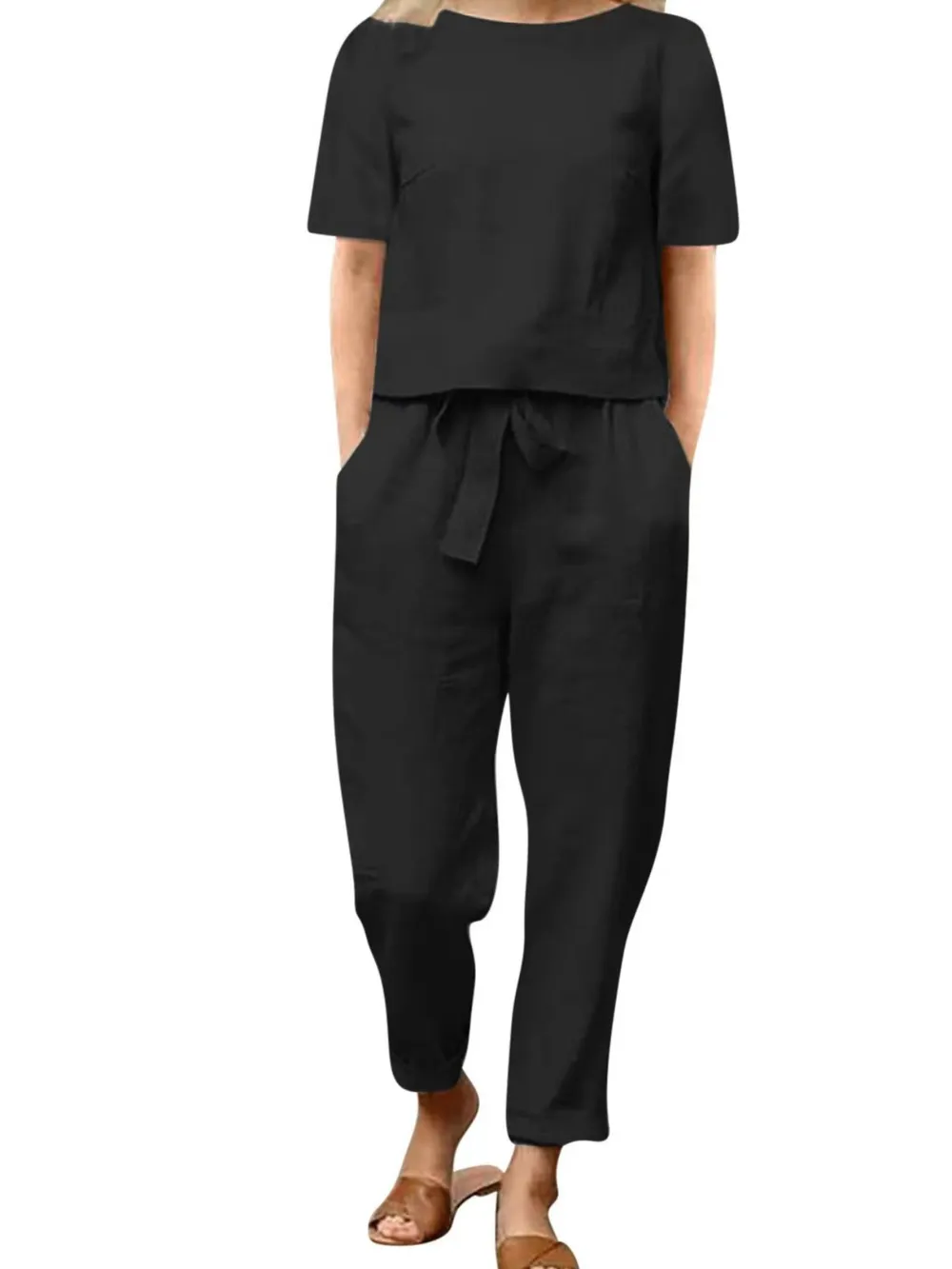 Full Size Round Neck Short Sleeve Top and Pants Set Plus Size, image 22