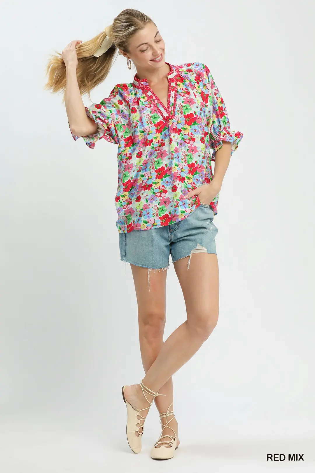Mix Floral Print Ruffle Top, image 5