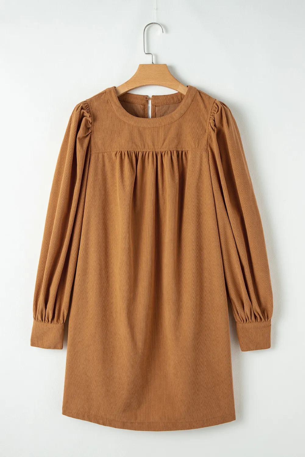 Ruched Round Neck Long Sleeve Dress, image 6