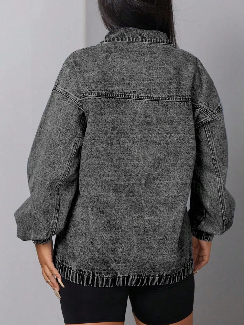 Elastic Hem Quarter Zip Denim Top, image 5