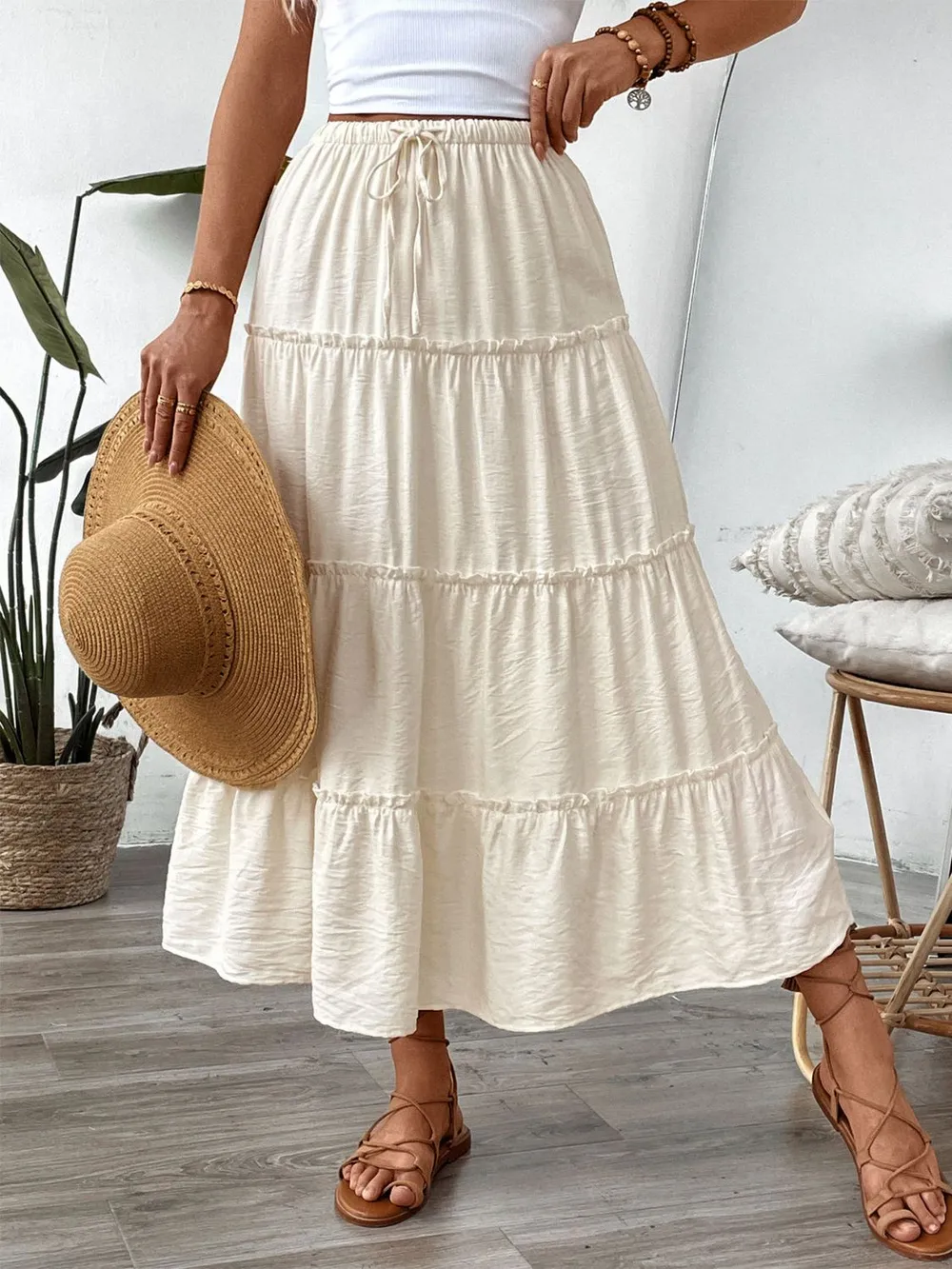 Drawstring Frill Tiered Skirt, image 8