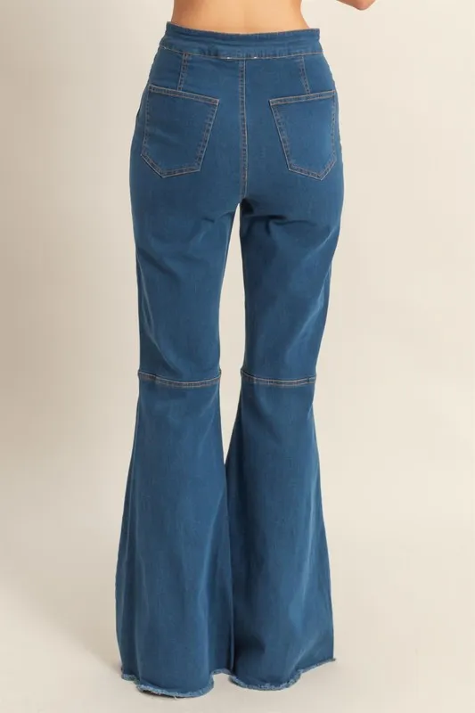 Raw Hem High-Waist Washed Flared Jeans, image 3