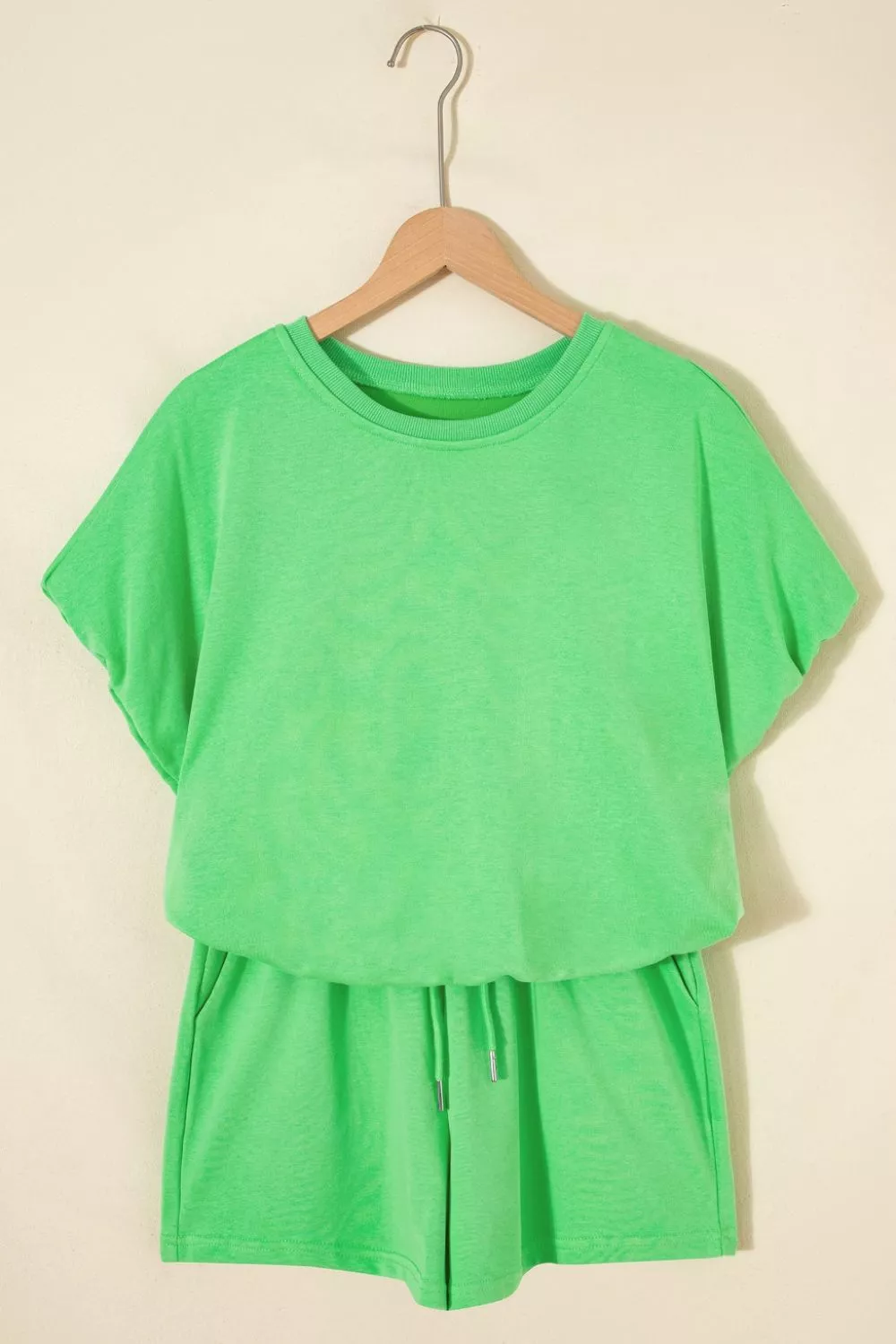 Solid Color Puffy Loose Top Drawstring Shorts 2pcs Outfit, image 6